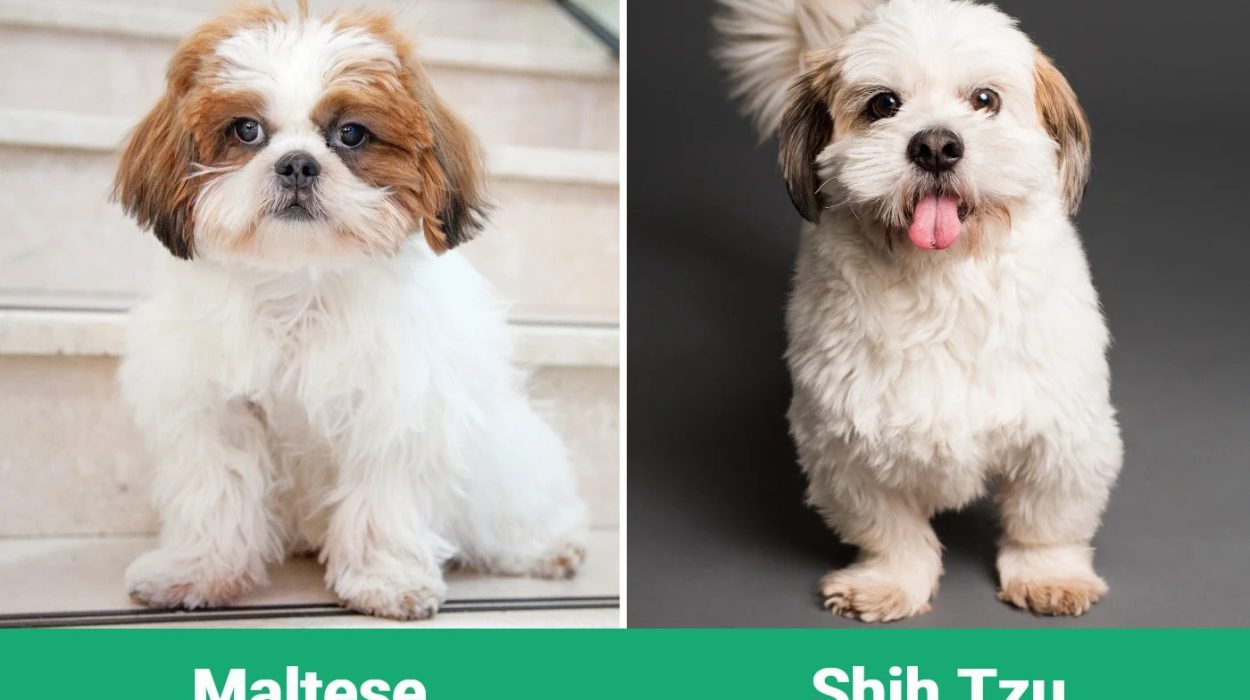 یک سگ شیتزو و یک سگ مالتیز سفید رنگ
